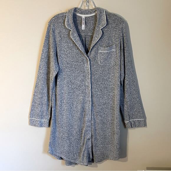 Gilligan & O’Malley Gray V-Neck Collar Long Sleeve Button Down Nightgown Size M - Picture 1 of 8